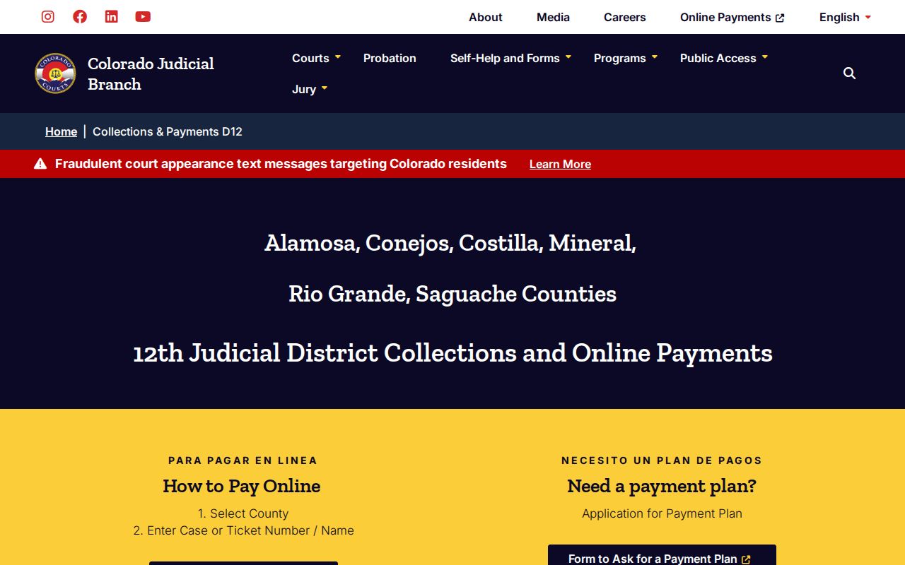 Costilla County warrant records collections and payment route