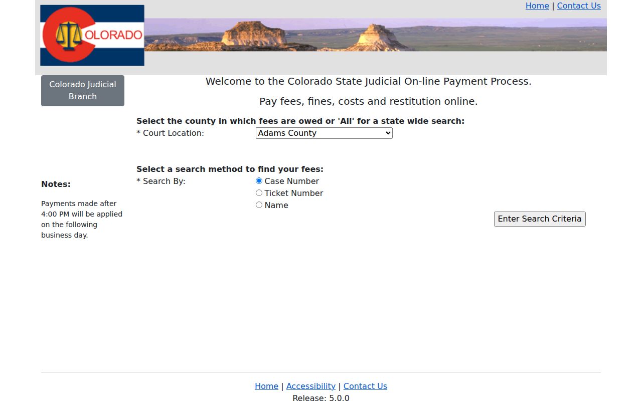 Costilla County warrant payment support in the Colorado Judicial portal