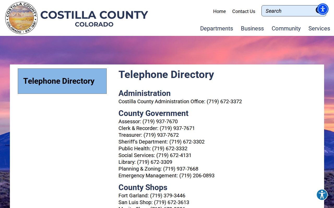 Costilla County active warrant confirmation phone directory