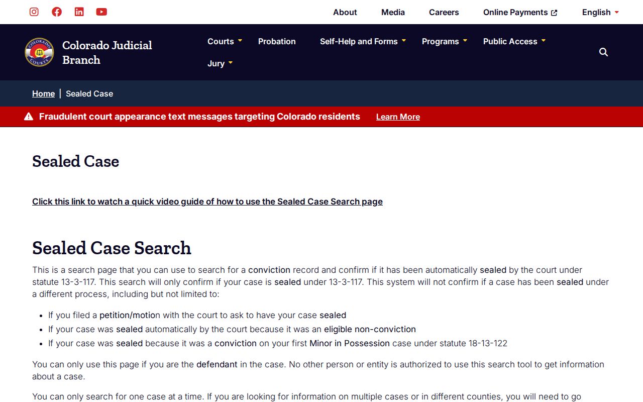 Costilla County bench warrant sealed case access fields