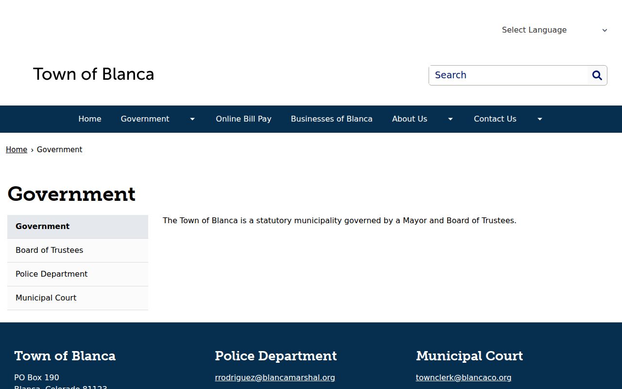 Costilla County municipal warrant contacts for Blanca court and police