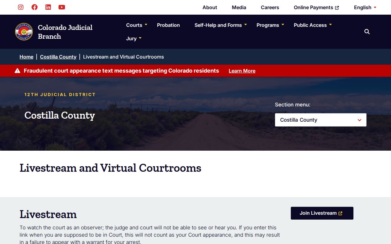 San Luis warrant virtual courtroom information