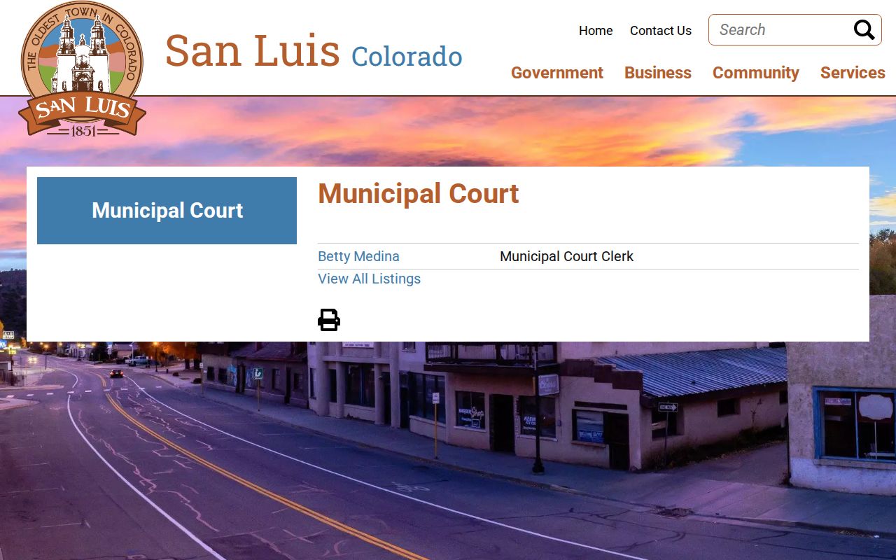 Costilla County municipal warrant contact for San Luis court